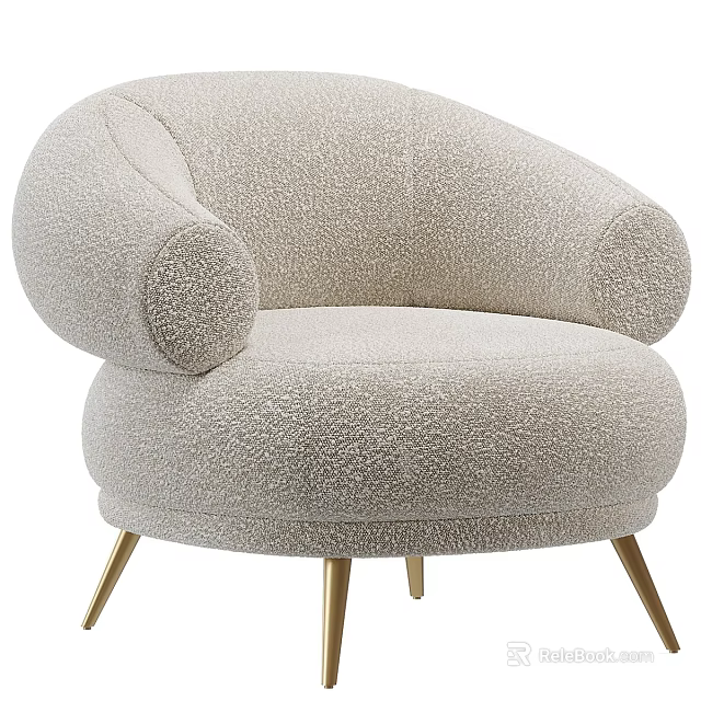 Light Gray Plush Single Sofa With Round Arms Gold Metal Legs And Modern Design 3d model 