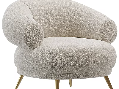Light Gray Plush Single Sofa With Round Arms Gold Metal Legs And Modern Design 3d model