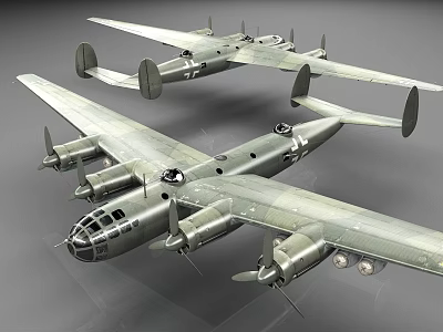 Vintage Military Bomber Planes With Multiple Engines And Extended Wings 3d model