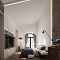 Kids Room Featuring Arched Window Brick Wall White Walls Bookshelf Bed And Wooden Floor