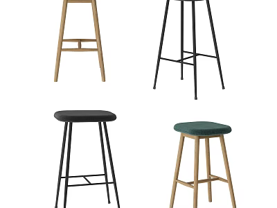 Modern Bar Stools With Wooden And Metal Frames In Black Green And Natural Tones 3d model
