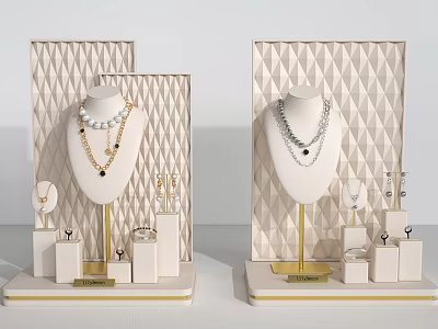 Elegant Jewelry Display With Necklaces Earrings Rings On Geometric Background Mannequin Stands 3d model