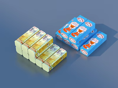 Colorful Household Soap Products With Yellow Blue Packaging And Cartoon Character Designs 3d model