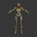 Gold And Silver Robot With Full Body Armor Standing Pose Against Gray Gradient Background 3d model