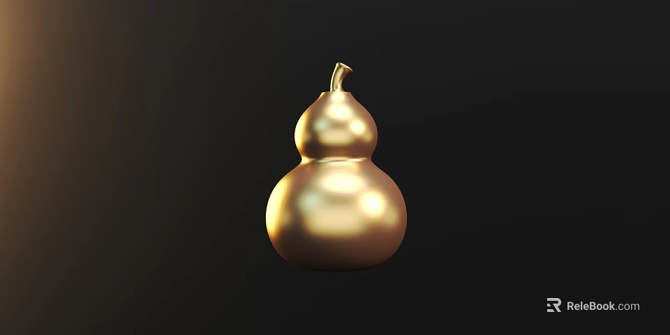 Golden Gourd Shaped Decorative Ornament Set With Metallic Finish For Home Decor 3d model 