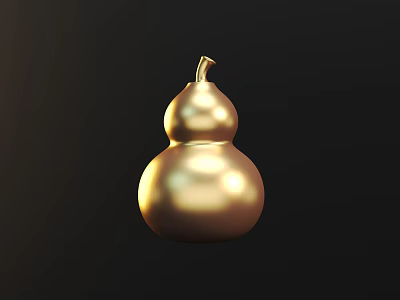Golden Gourd Shaped Decorative Ornament Set With Metallic Finish For Home Decor 3d model