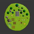 Cartoon Farm Scene With Windmill Red Barn Green Trees And Vegetable Patches