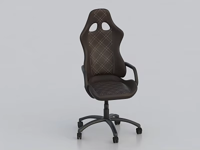 Modern Dark Brown Leather Office Chair With Diamond Pattern Armrests And Five-Star Caster Base 3d model