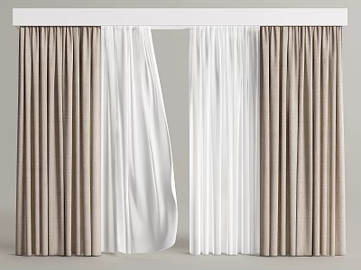 Elegant Modern Curtains Design With Beige And White Fabric Panels 3d model