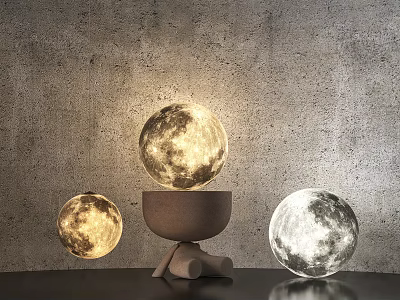 Modern Moon Texture Spherical Floor Lamps With Unique Natural Base Designs 3d model