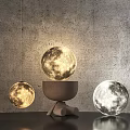 Modern Moon Texture Spherical Floor Lamps With Unique Natural Base Designs 3d model