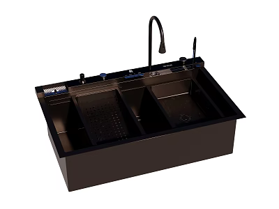 Black Stainless Steel Double Bowl Kitchen Sink With Faucet And Drainer 3d model