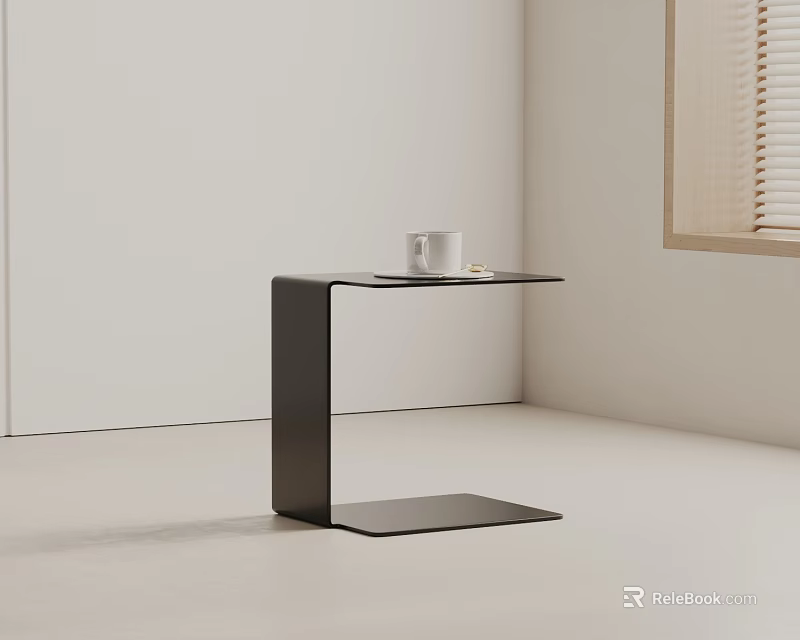 Modern Minimalist Side Table With Black Metal Frame And Glass Top In Bright Interior 3d model 