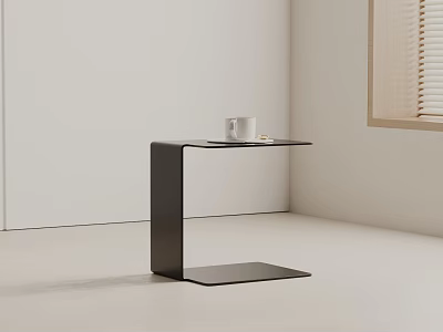 Modern Minimalist Side Table With Black Metal Frame And Glass Top In Bright Interior 3d model