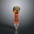 Futuristic Black Yellow Red Mechanical Robot With Spherical Head And Spiked Base