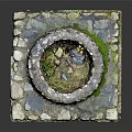 Natural Stone Circular Garden Ornament With Square Slab Base And Green Moss