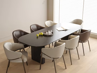 Modern Table And Chairs Set With Sleek Design Fruit Tray Book Wooden Floor 3d model