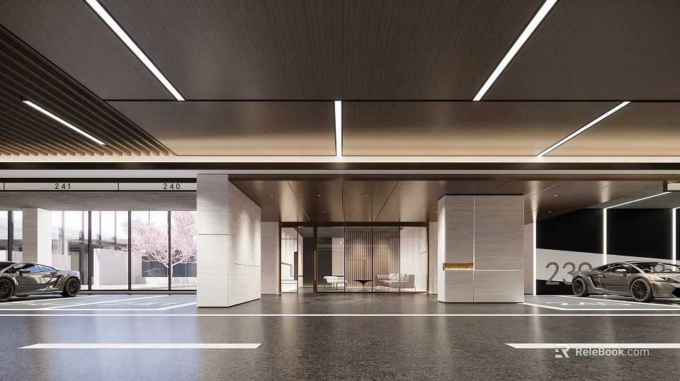 Modern Parking Garage Interior With Spacious Layout Contemporary Lighting And Sleek Design 3d model 