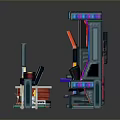 Various Colorful Arcade Game Machines Collection With Cartoon Character On Dark Background