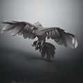 Origami Crow With Spread Wings And Layered Feathers In Dynamic Flight Pose On Dark Background