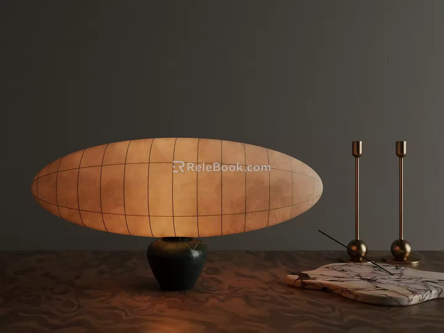 Quiet ancient retro silkworm cocoon oval paper table lamp 3d model