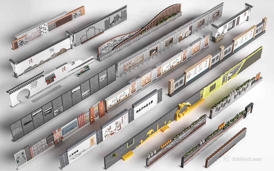 Diverse Feature Wall Design Ideas With Modern Materials Textures And Green Accents 3d model 