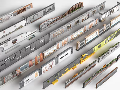 Diverse Feature Wall Design Ideas With Modern Materials Textures And Green Accents 3d model