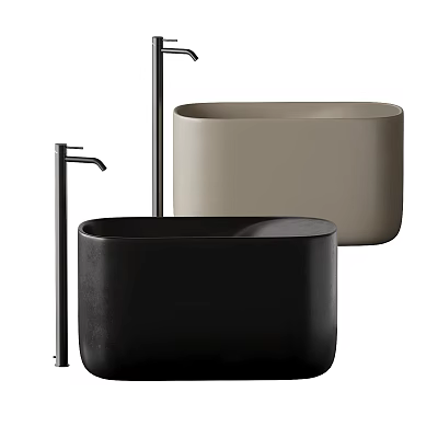 Modern Matte Black And Beige Washbasins With Tall Faucet And Elegant Design 3d model