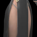 Woman in modern nun habit with high slit and gold accents shown from multiple angles