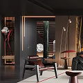 Modern Living Room Interior With Black Leather Sofa And Marble Coffee Table Rug