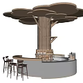 Modern Wooden Pillar With Cloud Shaped Canopy Circular Bar And High Chairs