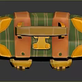Cartoon Style 3D Suitcase With Green Orange Body Yellow Corners And Handle
