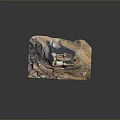 Castle like Building on Hill in Mountainous Terrain Model Landscape with Nature and Architecture