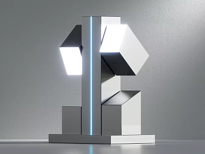 Modern Geometric Desk Lamp With Illuminated Panels And Sleek Metallic Finish 3d model