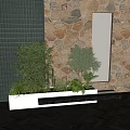 Mixed Plant Combination With Various Greenery In White Rectangular Planter Against Stone Wall 3d model