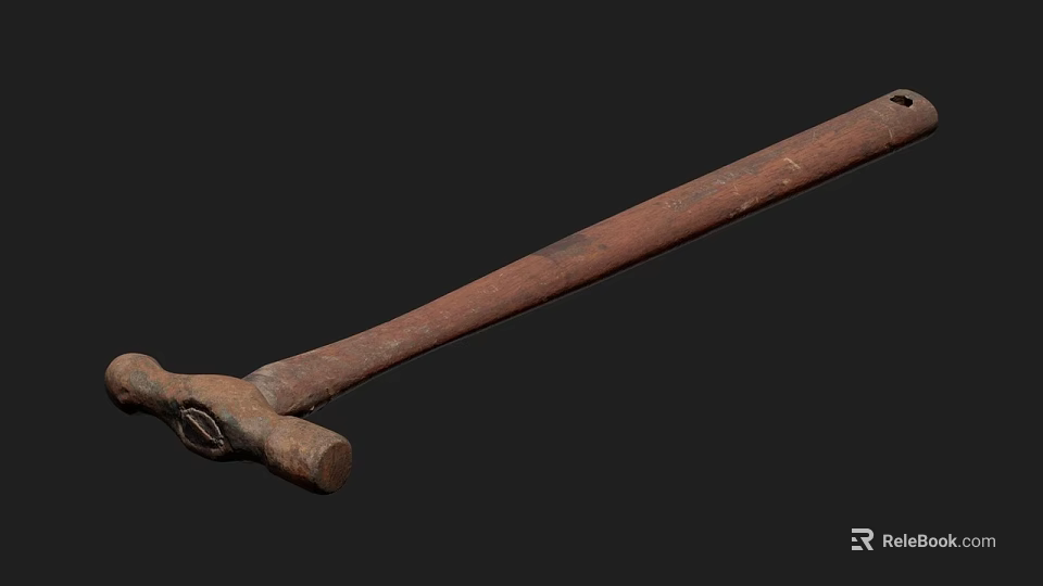Old Rusted Hammer With Wooden Handle And Metal Head On Dark Surface 3d model 