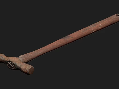 Old Rusted Hammer With Wooden Handle And Metal Head On Dark Surface 3d model