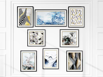 Abstract Paintings On Wall With Framed Modern Art Decorative Designs 3d model