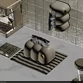 Modern Kitchen Sideboard With Marble Countertop Striped Placemat And Coffee Machine