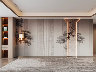Zen New Chinese Style Living Room Sofa Background Wall New Chinese Style Mural Background Wall Hardpack Song's Chandelier 3d model