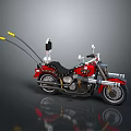 Red Motorcycle With Black Seat Yellow Accents Extended Rear Parts And Chrome Design