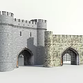 Medieval Castle Towers With Stone Walls Arched Gateways And Battlements