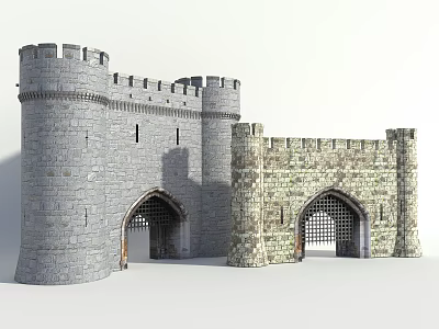 Medieval Castle Towers With Stone Walls Arched Gateways And Battlements 3d model