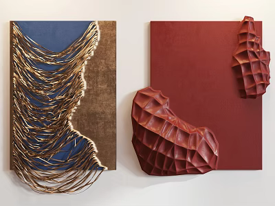 Decorative Wall Art With Gold Thread Wrapped Blue Brown And Red Geometric Textured Design 3d model