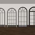 Arched Windows With Various Glass Grid Patterns On Wooden Floor And White Wall