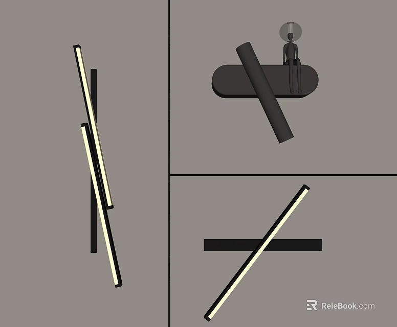 Modern Wall Lamps With Linear Black Frame And LED Light Strips 3d model 