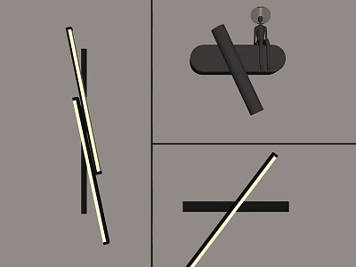 Modern Wall Lamps With Linear Black Frame And LED Light Strips 3d model