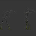 Artificial Leafless Tree Scenery Components With Green Roots For Decorative Models