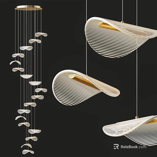 Modern Striped Chandelier Design With Hanging Gold Accents And Unique Shape Elements 3d model
