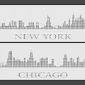 Dot Pattern City Skyline Wall Art Featuring New York and Chicago 3d model